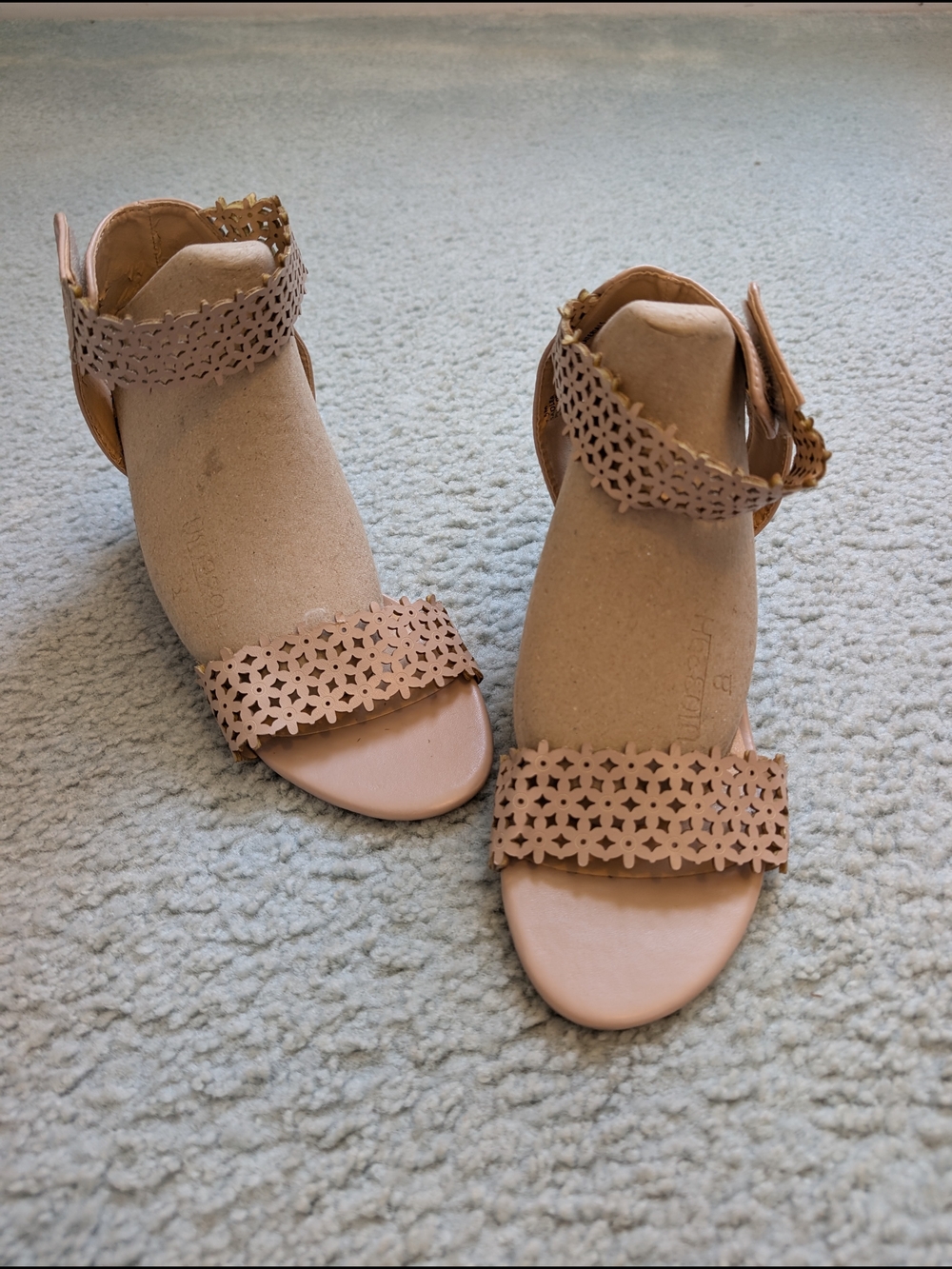 OXOX Sandle Blush-Tan Laser Cut Ankle Strap Wedge